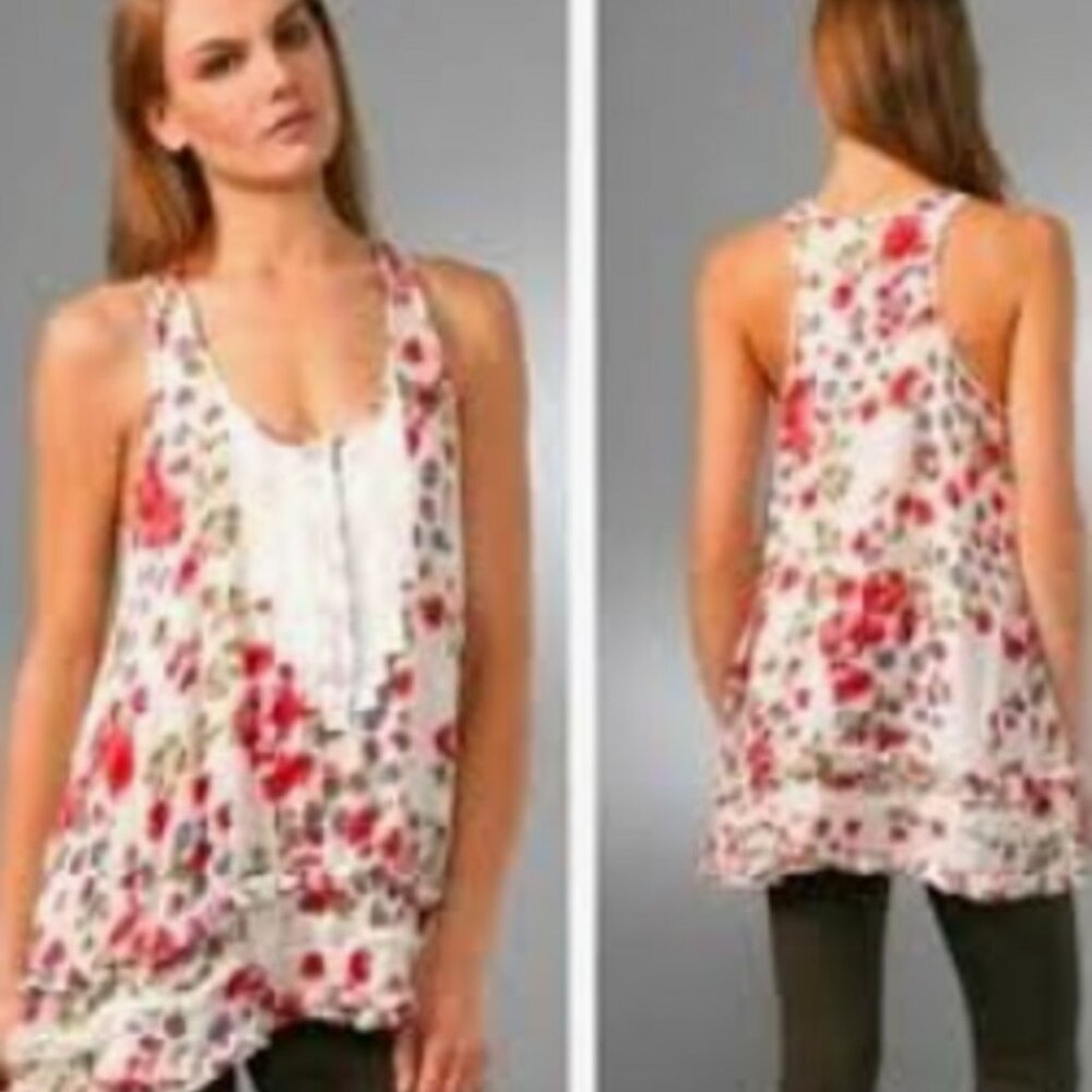 Free people floral babydoll tunic ruffle bottom
